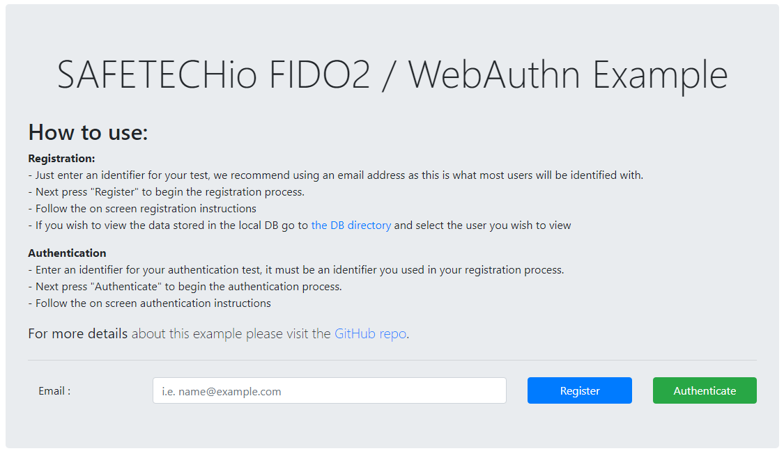 SAFETECHio PHP FIDO2 Example