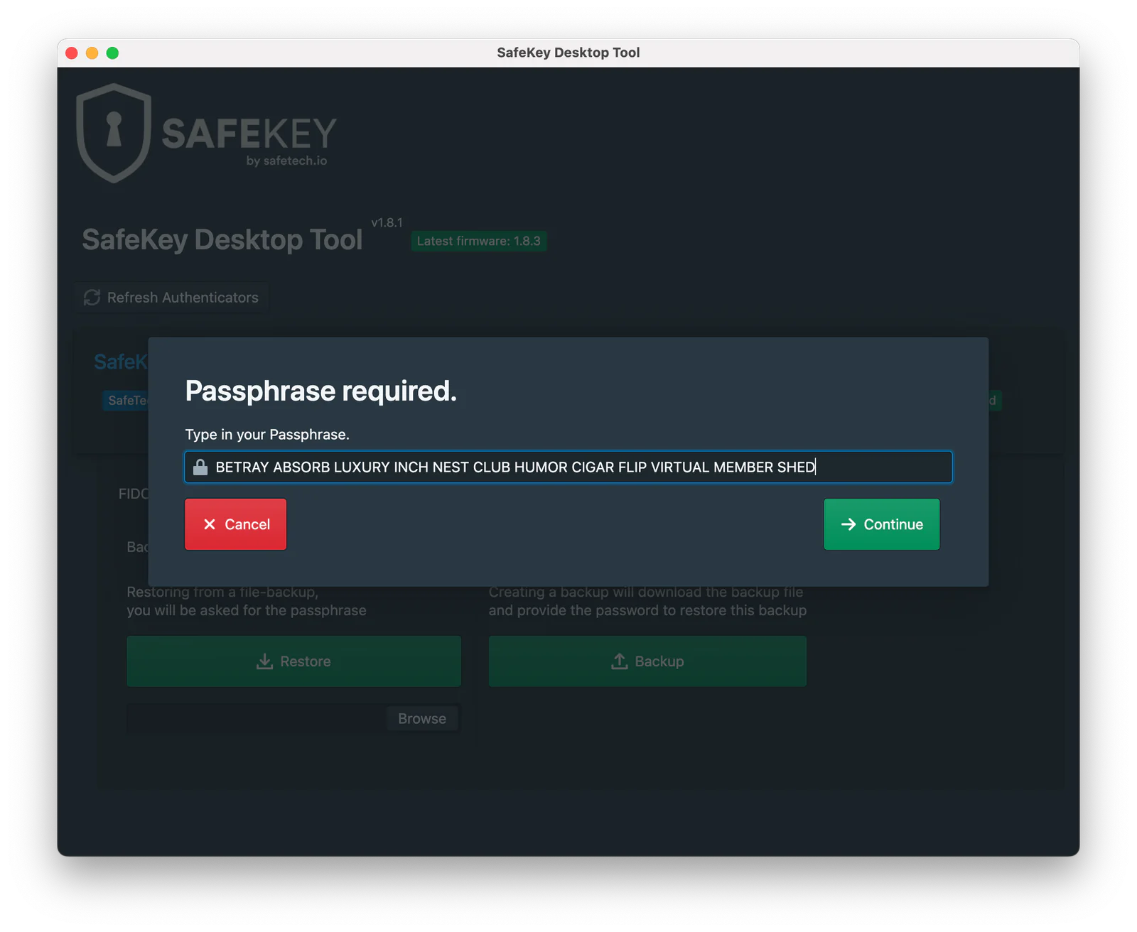 Passphrase entered