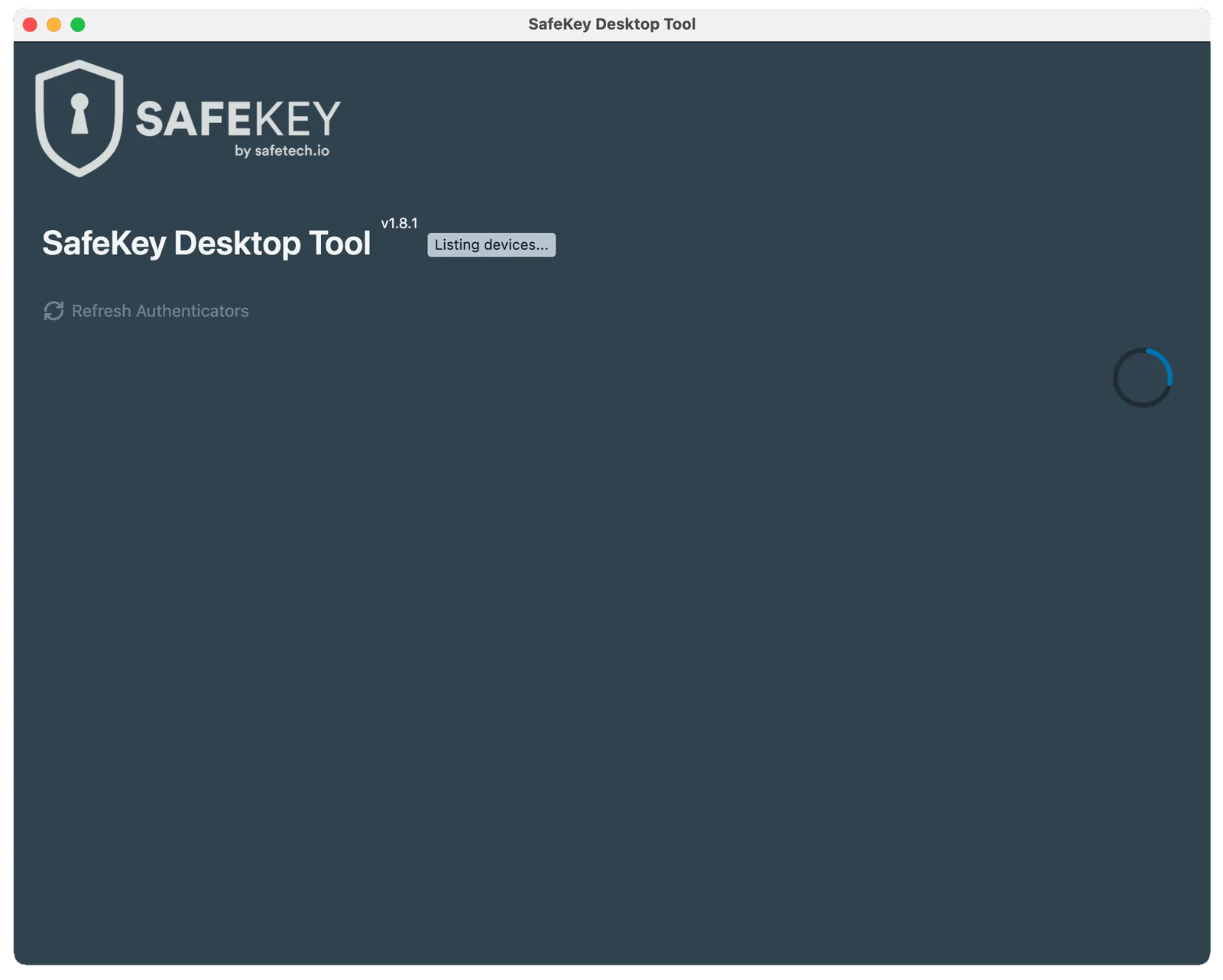 SafeKey Desktop Tool scanning for connected SafeKey devices
