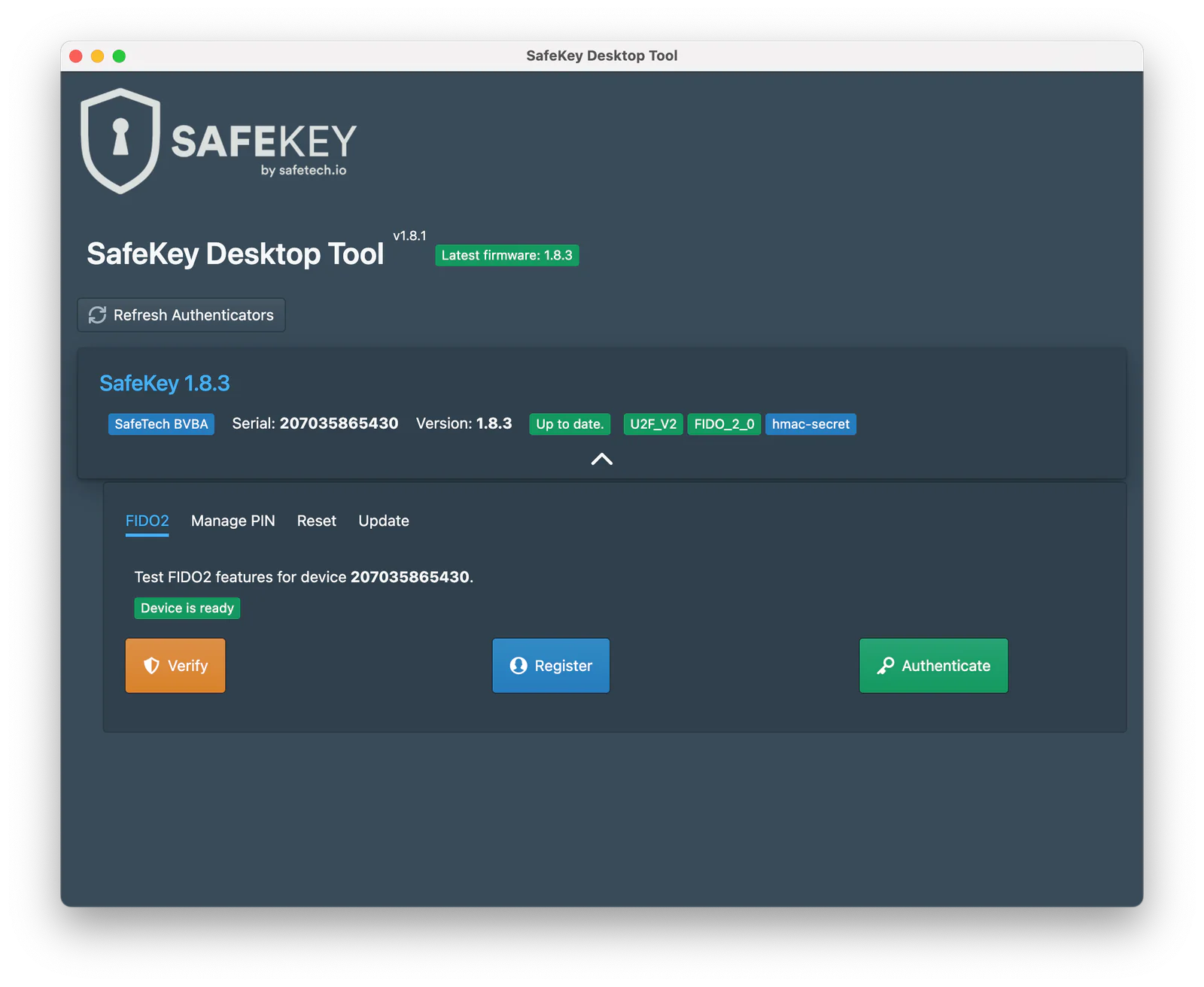 SafeKey settings opened